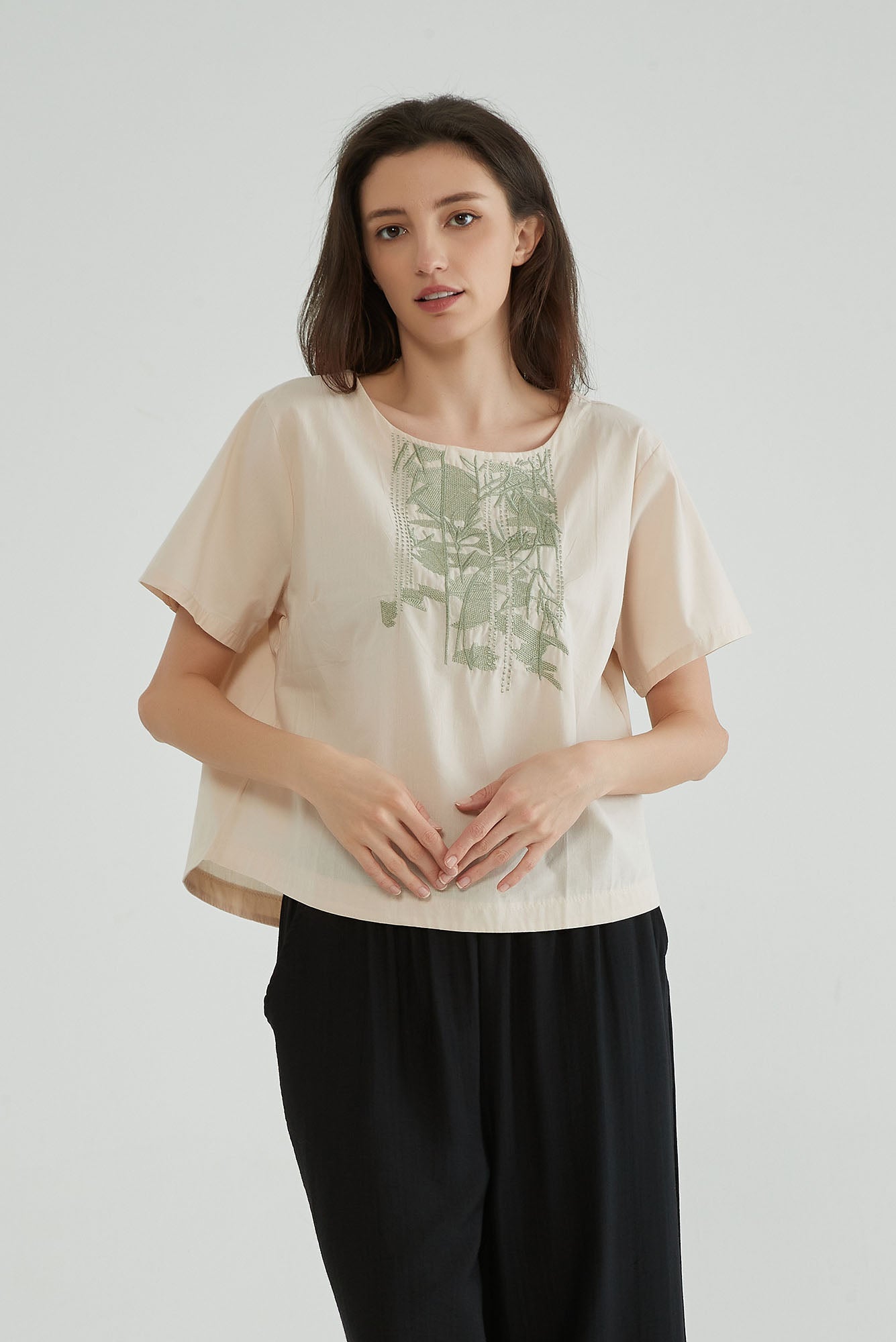 Cotton Seed Short Sleeves Boho Embroidered Top - Whisper Mint